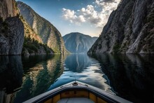 The View Of Matka Canyon And Matka Lake From A Sailboat, August 29, 2022, In Skoje, Macedonia. Matka Is The Oldest Man Made Lake In Macedonia And A Popular Tourist Destination. Generative AI