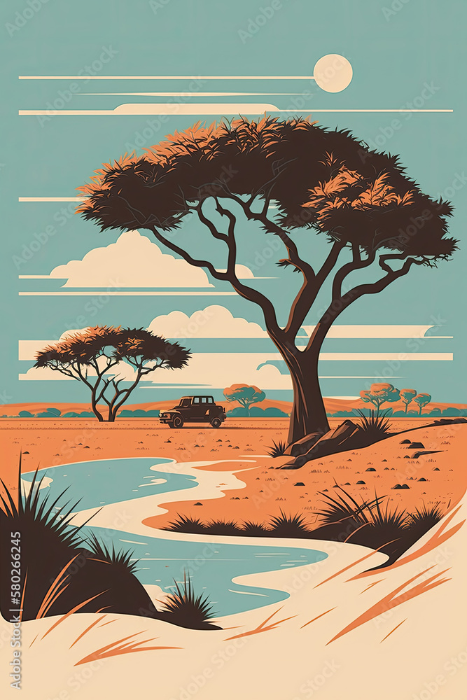 Savanna - Minimalistic flat design landscape illustration. Image 