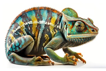 Poster - Panther Chameleon Ambilobe's Rainbow Coat Is Spectacular (Furcifer pardalis). Leopard chameleon isolated on white. Generative AI