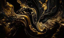  A Black And Gold Abstract Background With Swirls And Curves In The Center Of The Image And A Black Background With Gold Swirls In The Middle Of The Image.  Generative Ai