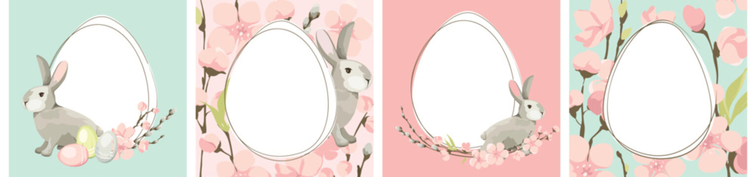 Set of postcards with Easter background. Floral design elements for label or cards. Vector illustrations in a watercolor style.