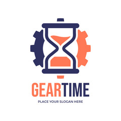 Gear time vector logo template. This design use hourglass and gear symbol. Suitable for time management, industry..