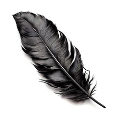 Black Feather Isolated, Swan Plume, Dark Gray Bird Feathers, Abstract Generative AI Illustration