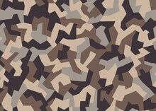 Vector Geometric Camouflage. Military Style Fashionable Camo, Seamless Urban Pattern. New Soldier's Uniform. Background In Sand And Brown Color, Fabric Print 