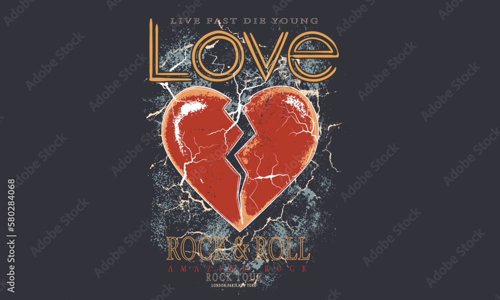 Love rock tour artwork. Heart rock and roll vector design for t-shirt ...