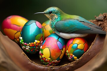 Wall Mural - The eggs of the hummingbird are about the size of jelly beans. Panama; Boquete. Generative AI