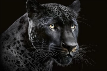 Poster - There's a black jaguar on a black background. Generative AI