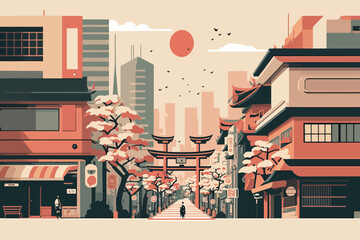 Illustration of an old Japanese street, 2d flat illustration. EPS 10.