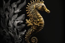 Black Background With A Seahorse. Generative AI