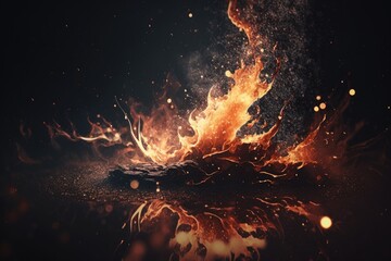 Sticker - Close up of fire flames and sparks against a dark background. Generative AI