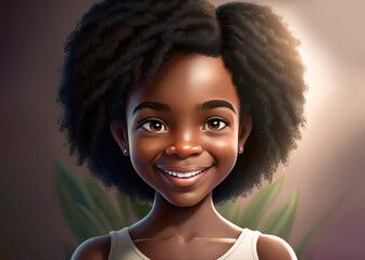 Wall Mural - little beautiful african american girl in yellow leather jacket isolated on clean background - Generative AI