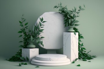 Aufkleber - White stone podium Cosmetic display product stand created with generative AI