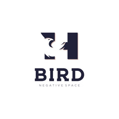 Sticker - H Initial letter bird logo in simple minimalist negative space art