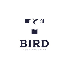 Sticker - T Initial letter bird logo in simple minimalist negative space art