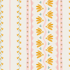 boho stripes floral pattern on light pastel background