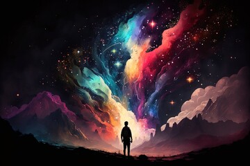 Wall Mural - technicolor galaxies on a dark horizon generative ai