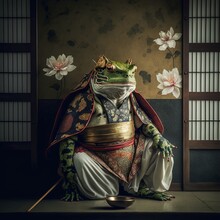 Illustration Of Japanese Samurai Frog. Generative AI. 