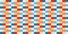 Checkerboard Pattern On Blue And Red Rectangles. Yellow And White Checkers.