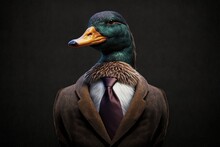 Portrait Of A Duck Dressed In A Formal Business Suit, Generative Ai	
