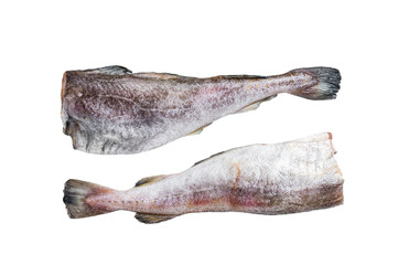 Raw cod whole fish on kitchen table.  Isolated, transparent background