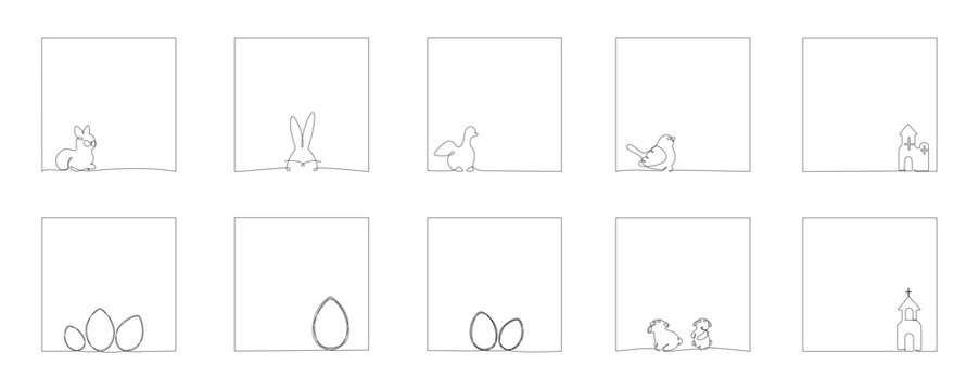 easter continuous one line hand drawing frames pack. vector illustration isolated on white backgroun