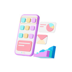 mobile phone with icon and graph chart