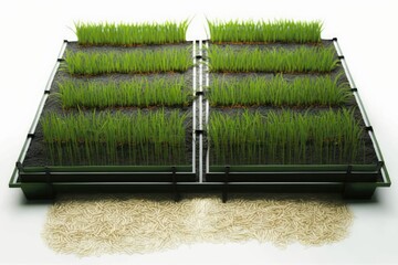 Wall Mural - a bed of rice seedlings, rice seedling trays, or both. Generative AI