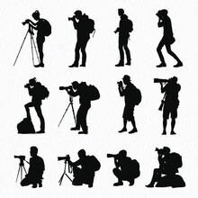  Vector Vector Silhouettes Set Of Photographers. Capturing Images With A Camera Isolated On White Background.