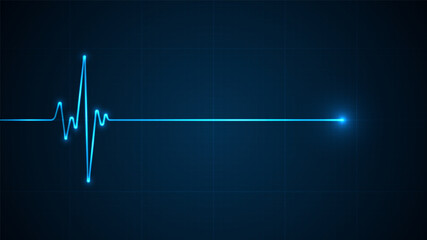Emergency ekg monitoring. Blue glowing neon heart pulse. Heart beat. Electrocardiogram