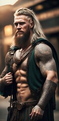 viking man with tattoos. generate ai