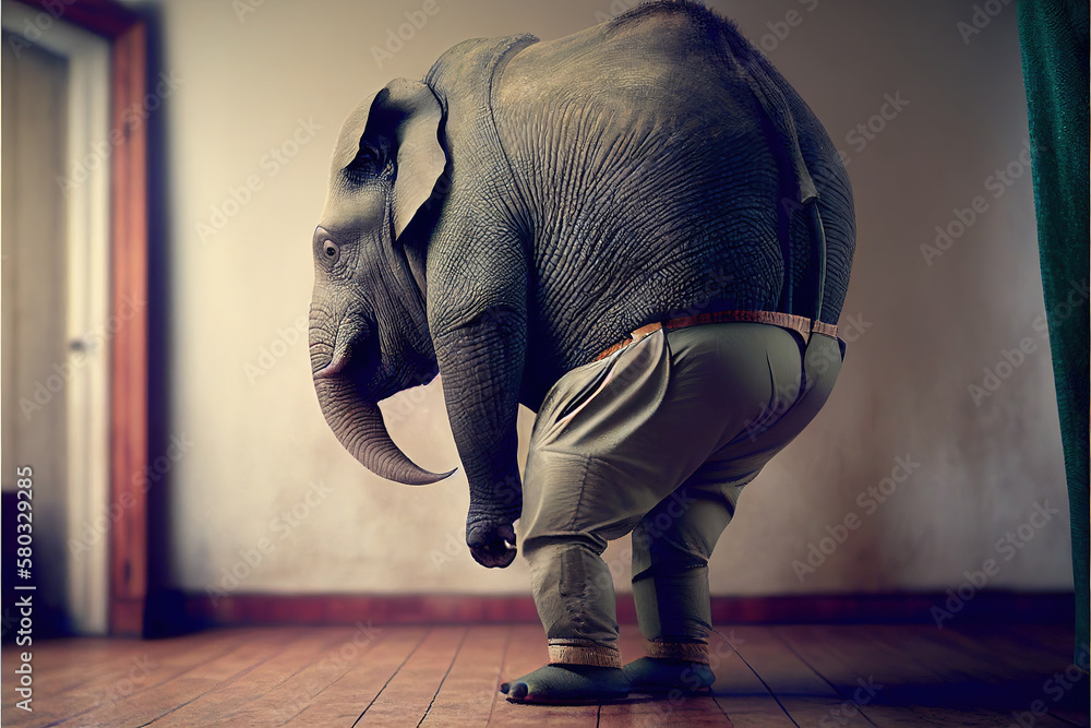 tight pants concept. fat elephant. Created with Generative AI