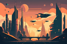 Illustration Of The Futuristic Technological City, 2d Vector Flat Eps 10 