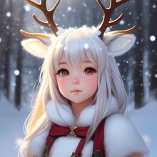 Anime Girl In The Snow With Christmas Decorations,  Background Concept Artwork Digital Art Illustration Wallpaper Painting, Abstract Luxury, Generative AI , Generative Artificial Intelligence