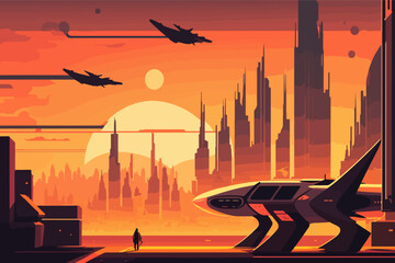 Wall Mural - illustration of the futuristic city in space, vector, eps 10