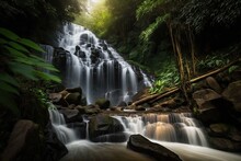Waterfall In Mae Klang Thailand's Doi Inthanon National Park Is In Chiang Mai. Generative AI