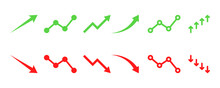 Set Of Financial Arrows Up And Down. Green And Red Arrows. Increase And Decrease. Vector 10 EPS.