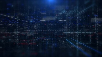 Aufkleber - Digital technology big data connection fly through loop. Abstract simple geometric shape with binary number code 4k motion background.