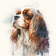Cute White Puppy: Adorable Digital Illustration of a Cavalier King Charles Spaniel: Generative AI