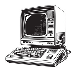 Computer retro hand drawn sketch illustration Computer technology