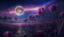 A Field Full Of Purple Tulips Landscape Ai Generated