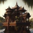 An ancient Buddhist temple in the jungle holds immeasurable historical value. Its intricate design reflects past mysteries, crafted with unknown technology, generative ai