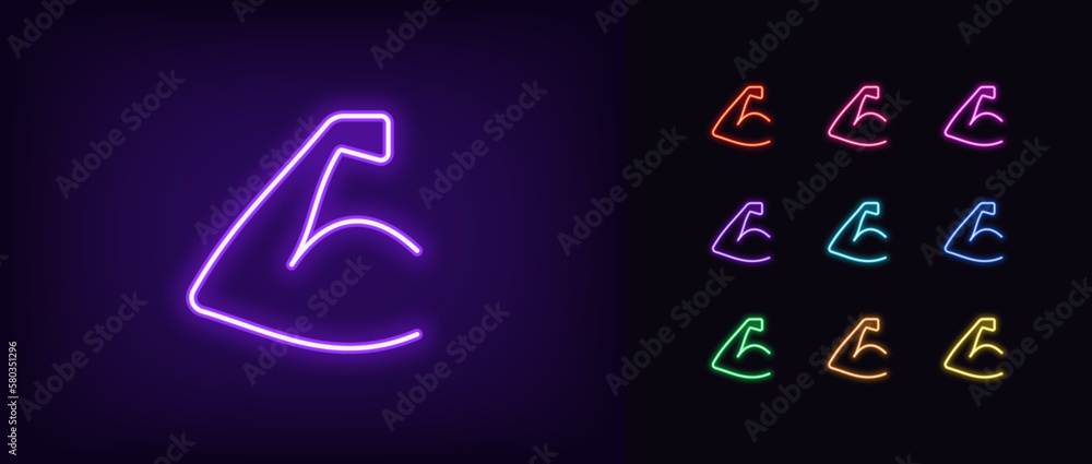Strong Rhett Neon Vetor Outline neon strong hand icon set. Glowing neon strong arm sign ...
