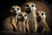 Group Family Portrait Of Meerkat. Ai Generative