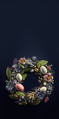 Sticker - Easter Concept with Colorful Flower, Decorative Eggs, and Circular Arch.