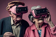 © ADDICTIVE STOCK - Generative AI of senior couple in virtual reality goggles and fancy clothes