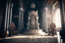 Explore The Hyper Detailed Cathedral Interior In Unreal Engine 5: A Gothic Palace Of Art And History With King And Queen On Their Throne , Generative Ai