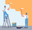 Paint wall painter house renovation repair concept. Vector graphic design element illustration