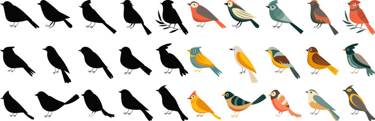 Sticker - set of birdies collection isolated, vector