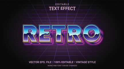 Wall Mural - Retro 90s neon glow 3d style editable text effect vector
