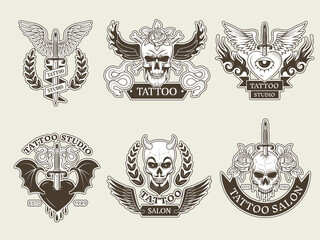 Sticker - Tattoo badges. Art template for body painting hipster tattoos and badges for human skin recent vector set